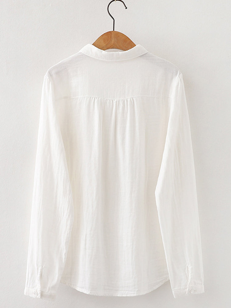 Women's Vintage Simple Linen Blend Long Sleeve Shirt