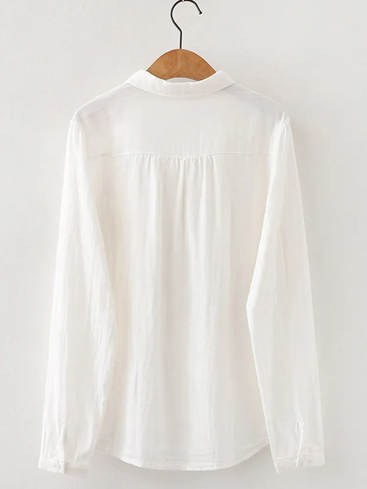 Women's Vintage Simple Linen Blend Long Sleeve Shirt