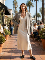 Quiet Luxury Linen Blend Oversized-Fit Grey Tailored Blazer