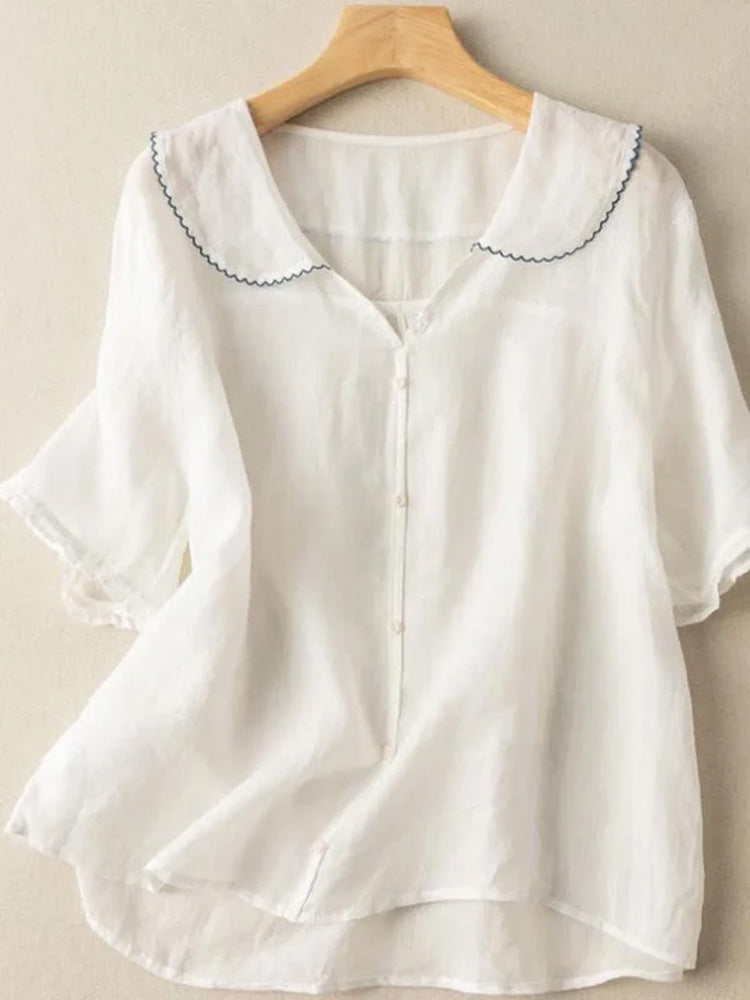 Women's Casual Lapel Linen Solid Shirt