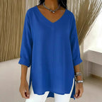 Casual Women's Fashion Solid-Color V-Neck Loose-Fit Top