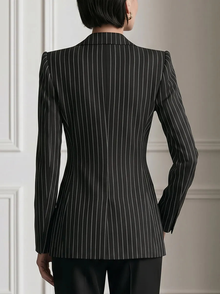 Floral Print Pinstripe Tailored Blazer