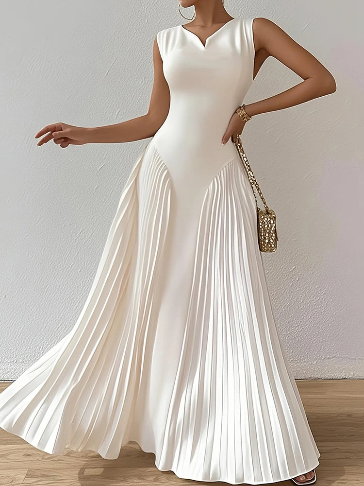 Elegant Pleated Waist Maxi Dress