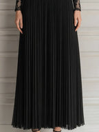 Elegant Floral Lace Pleated Chiffon Maxi Evening Dress