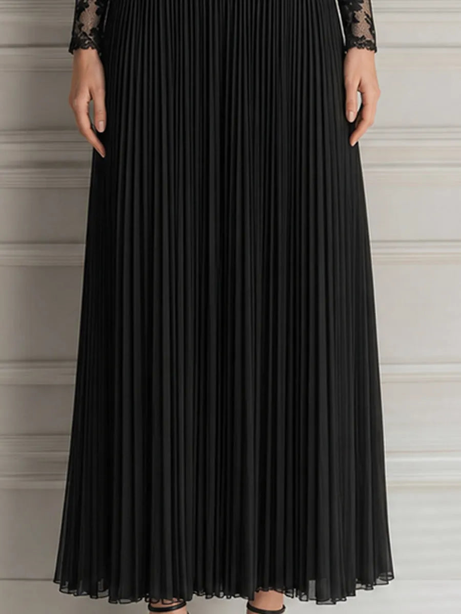 Elegant Floral Lace Pleated Chiffon Maxi Evening Dress