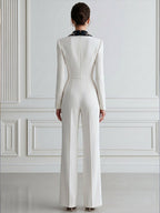 Embellished Contrast Lapel Tailored Wide-Leg Jumpsuit