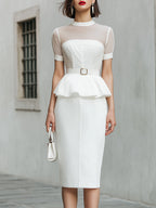 Sheer Mesh Peplum Top And Pencil Skirt Set