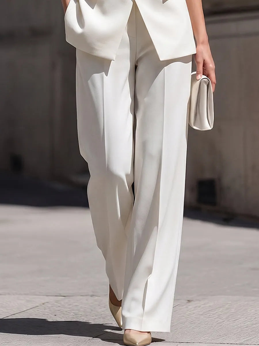 Asymmetrical Sleeveless Blazer Vest & High-Waisted Wide-Leg Trousers Two-Piece Suit