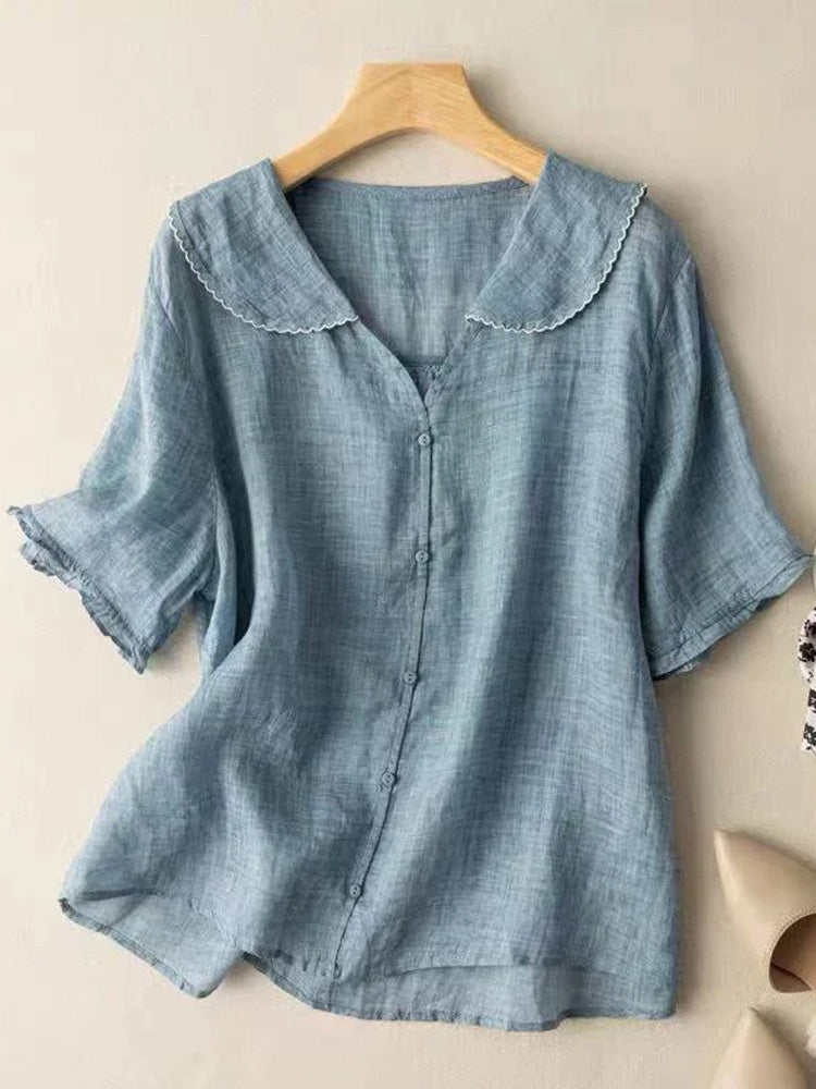 Women's Casual Lapel Linen Solid Shirt