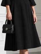 Color-Block Bateau Neck Bell Sleeve A-Line Midi Dress