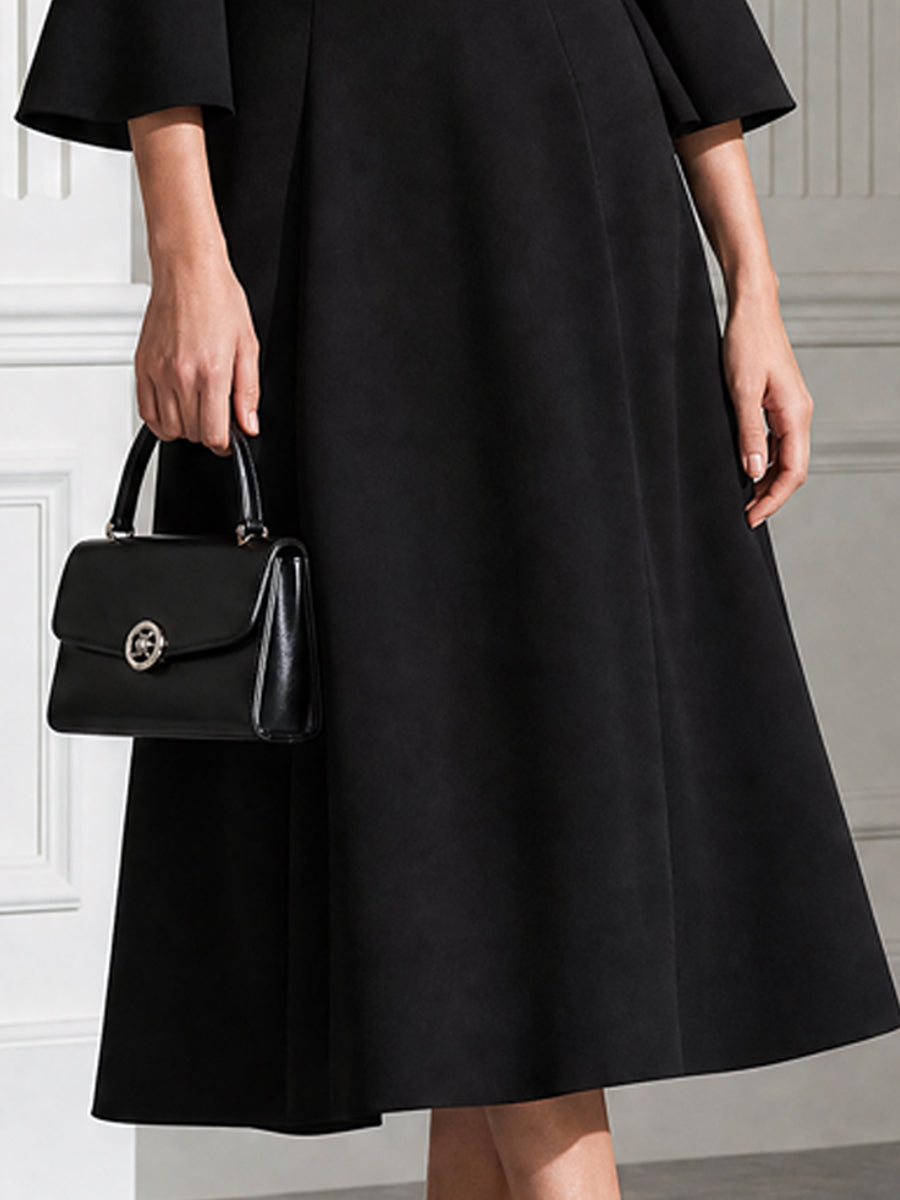 Color-Block Bateau Neck Bell Sleeve A-Line Midi Dress