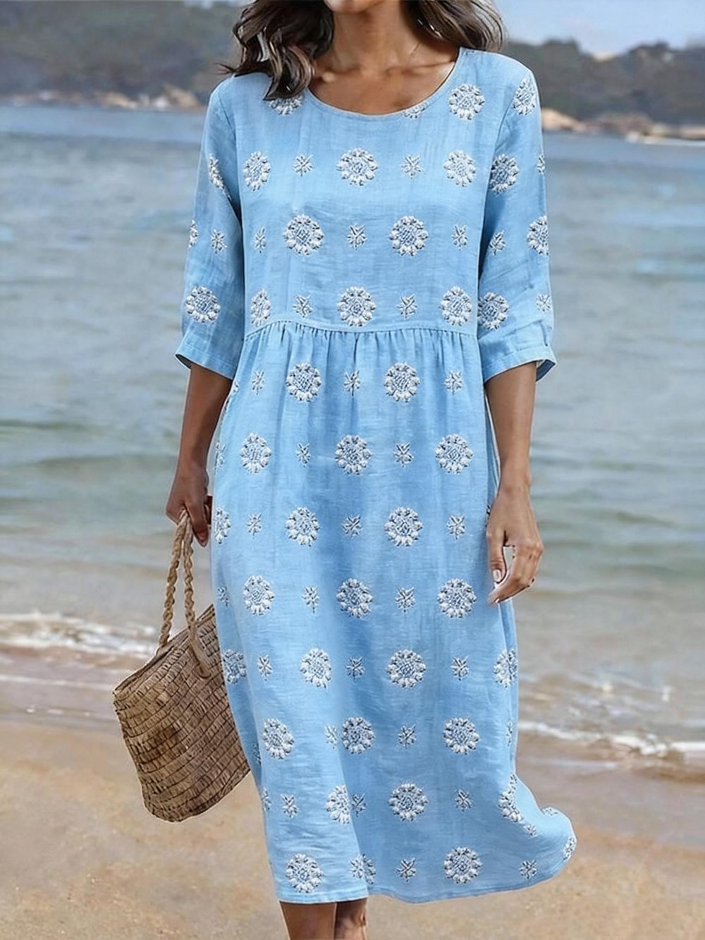 Relaxed Linen Blend Midi Dress
