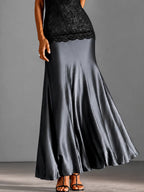 Black Lace Halter Cami Top & Satin Mermaid Maxi Skirt Two Piece Outfit