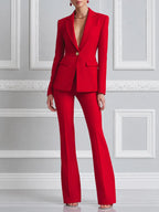 Red Tailored Blazer & Flare Pants Set