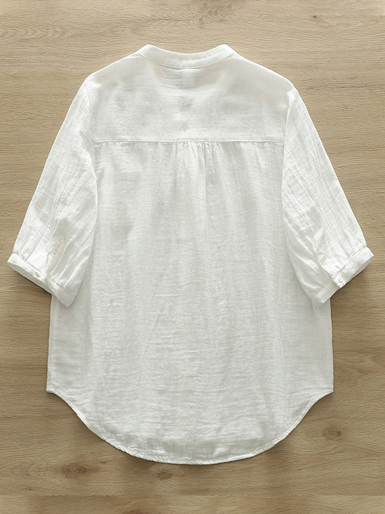 Women's Simple Solid Color Linen Blend Casual Shirt