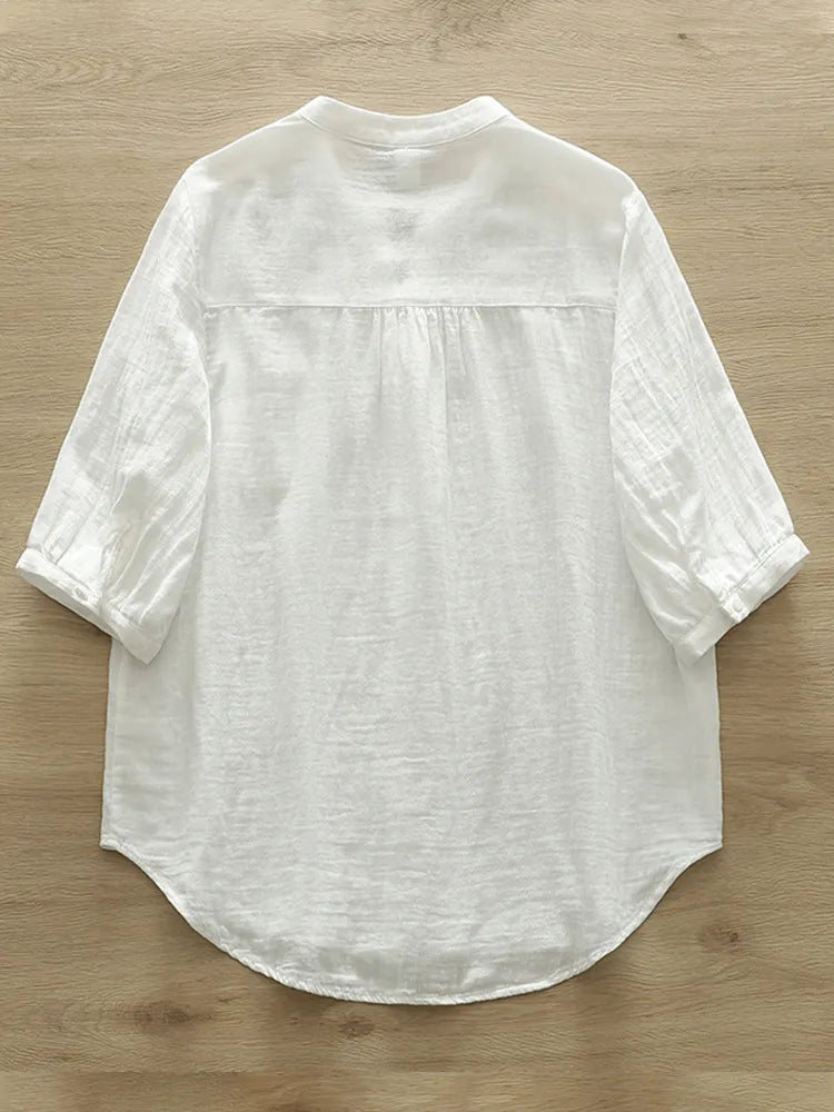 Women's Simple Solid Color Linen Blend Casual Shirt