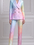 Pastel Watercolor Double Breasted Blazer & Flare Pants Set
