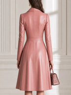 Faux Leather Zip-Front Fit-and-Flare Midi Dress