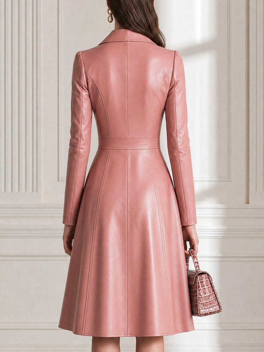 Faux Leather Zip-Front Fit-and-Flare Midi Dress
