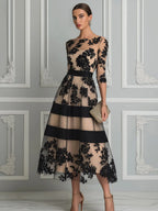 Floral Lace Illusion A-Line Midi Dress