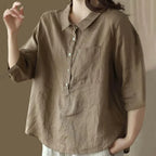 Women's Solid Color Button Down Linen Cotton Shirt