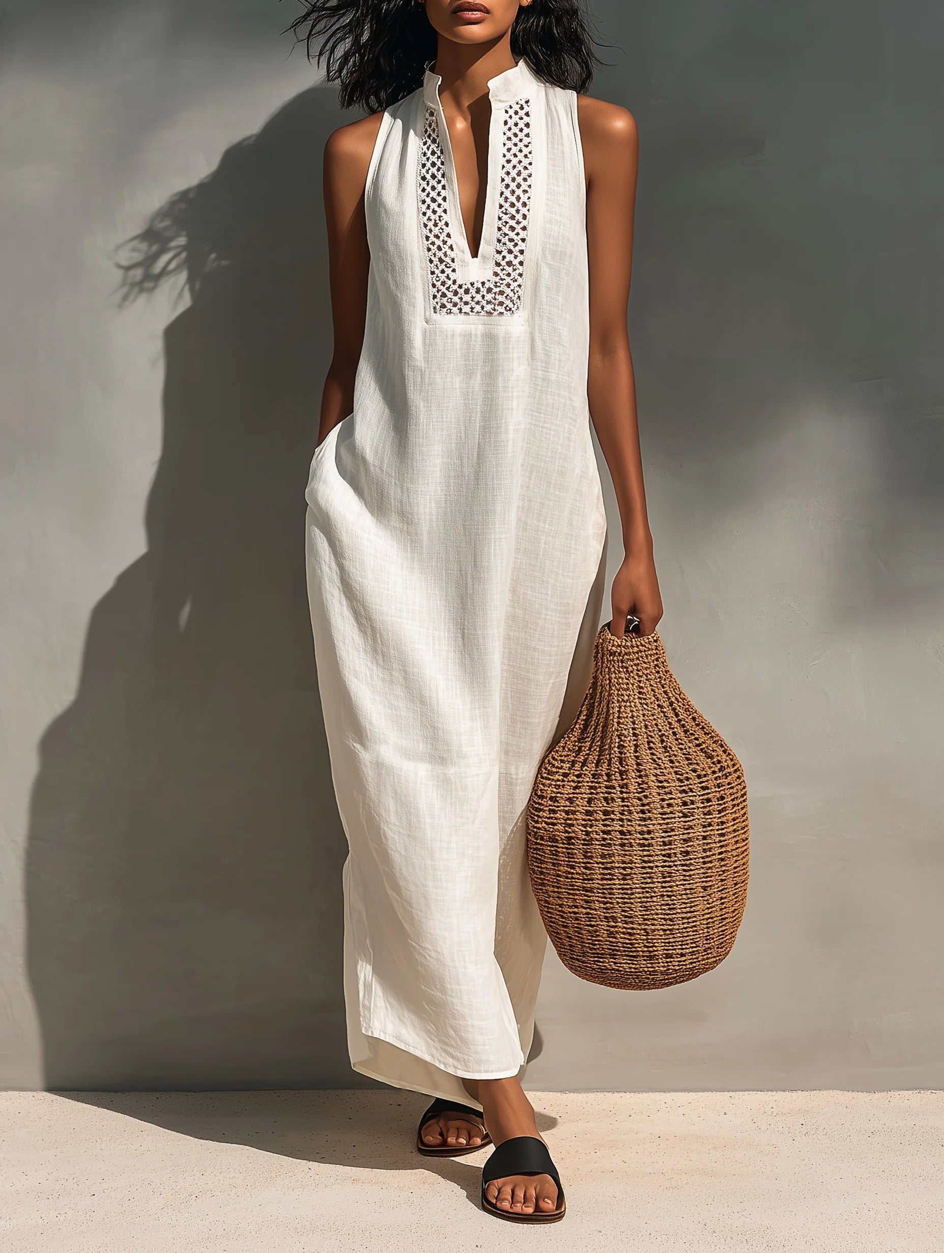 Minimalist Sleeveless Maxi Dress With Cutout Neckline