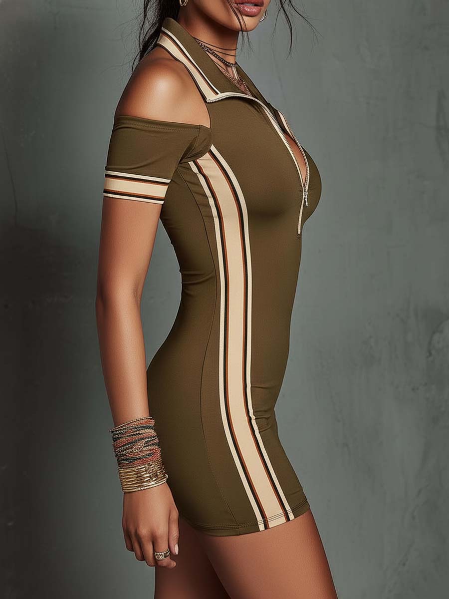 Elegant Sporty Halter Cold-Shoulder Bodycon Mini Dress