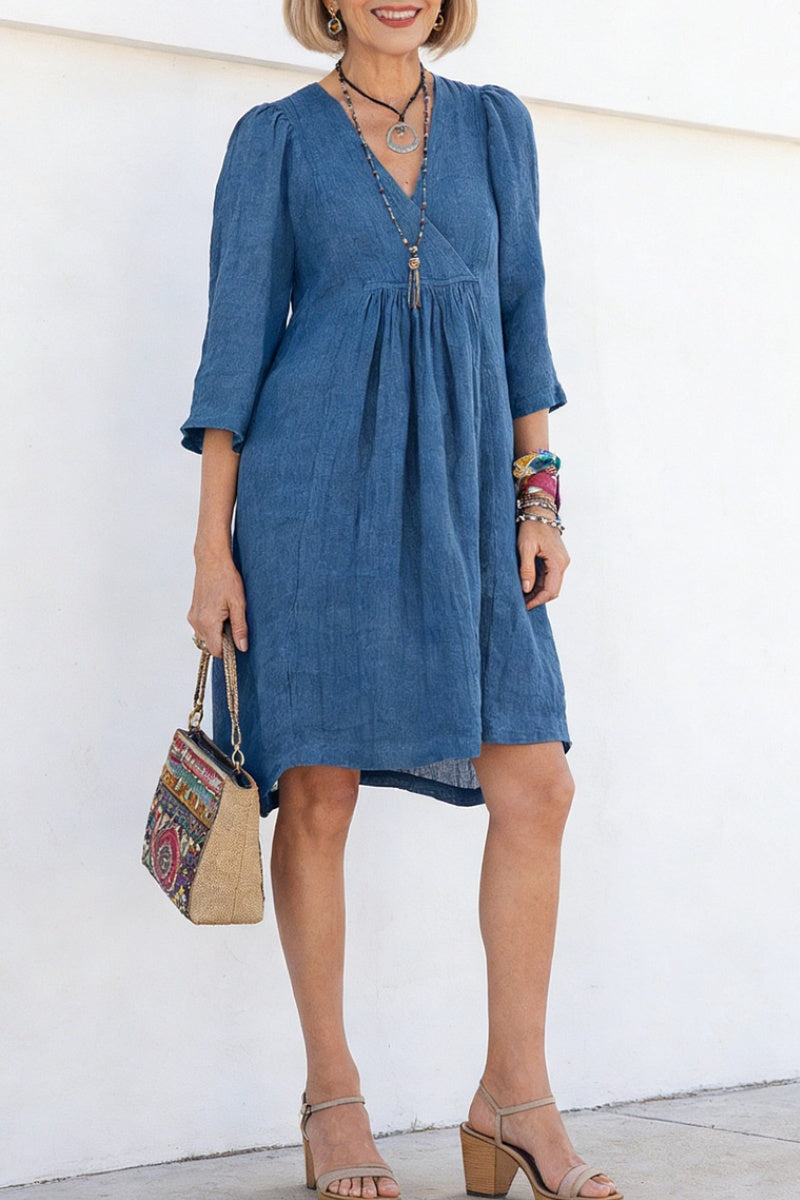 Solid Color Loose Non-Elastic Cotton and Linen Dress