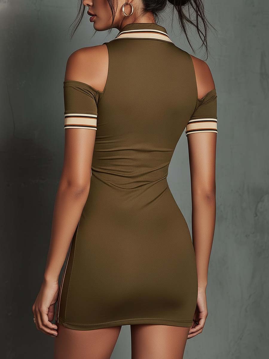 Elegant Sporty Halter Cold-Shoulder Bodycon Mini Dress