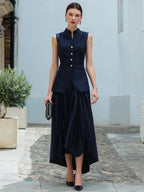 Pinstripe Sleeveless Asymmetric Hem Two-Piece Set