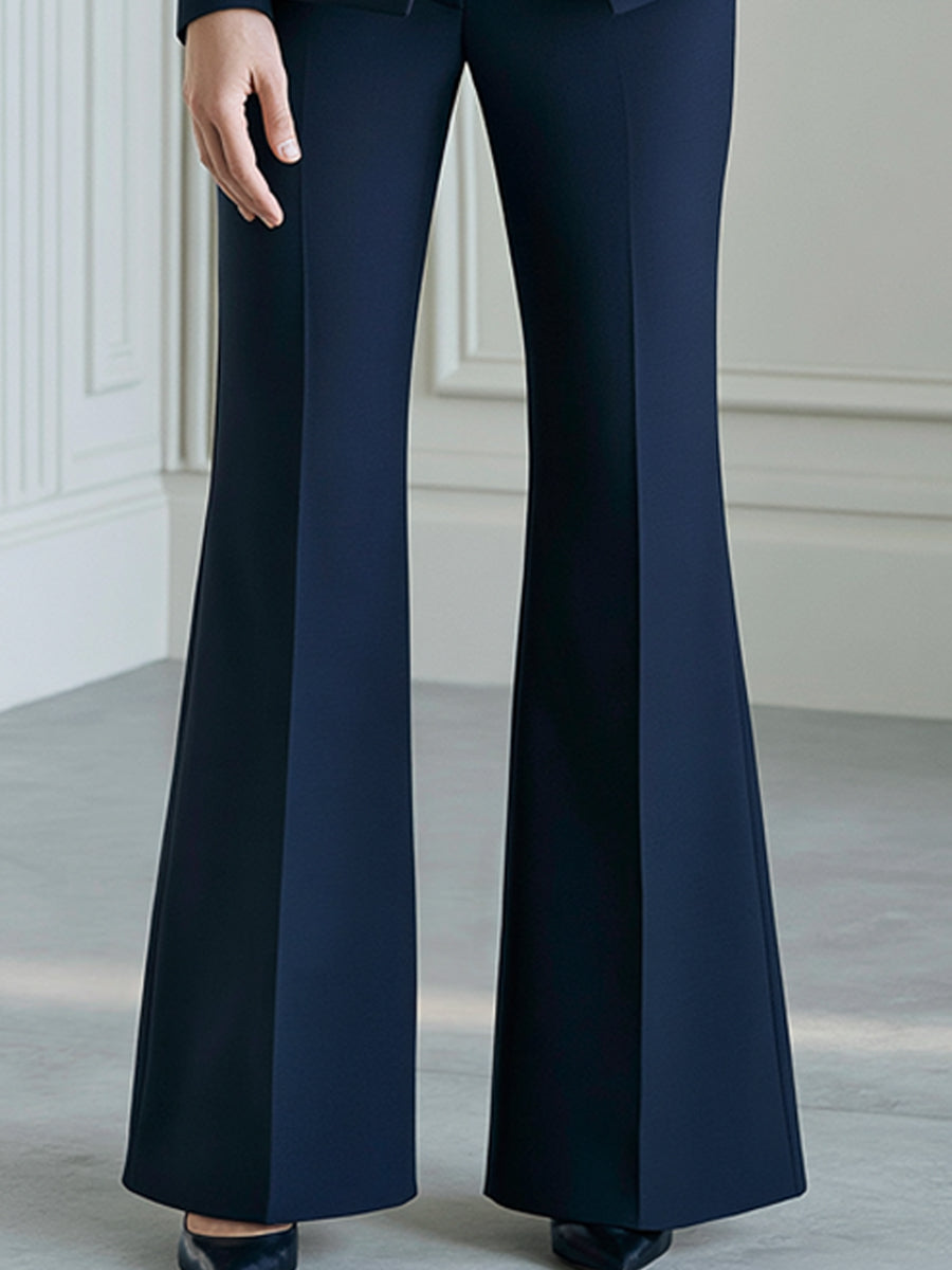 Satin-Lapel Tuxedo Blazer And Flared Pants Suit