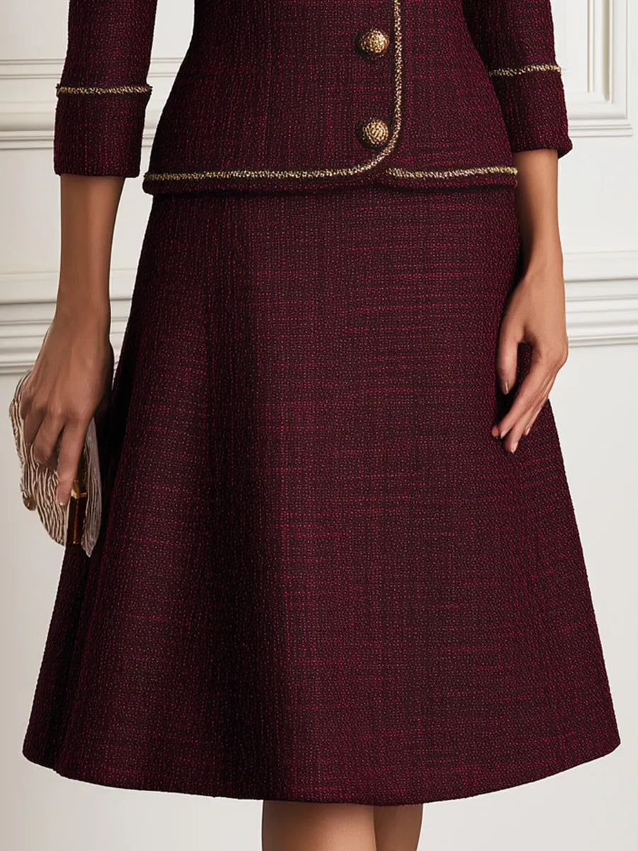 Tweed Shawl-Collar Jacket & A-Line Midi Skirt Set