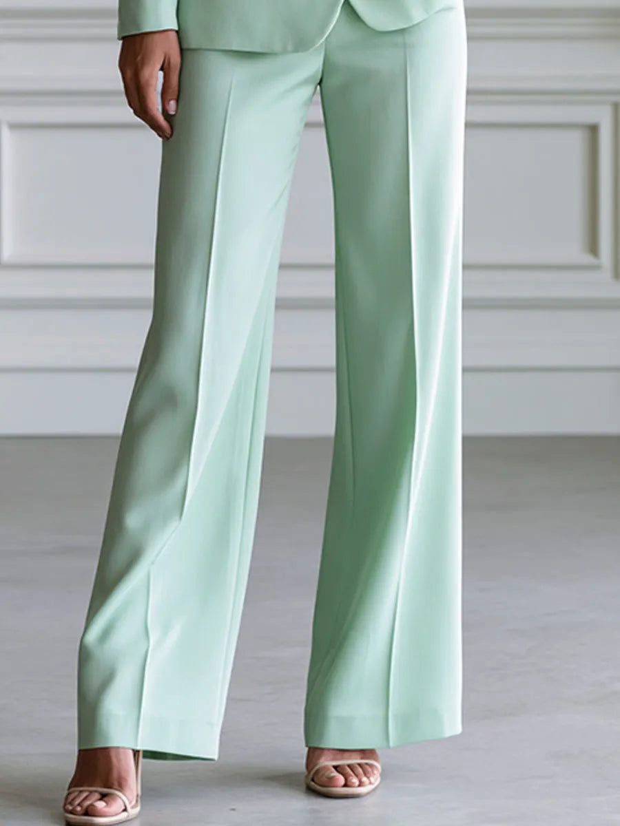 Double Breasted Blazer & Wide Leg Pants Two Piece Suit