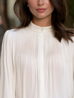 Pleated Mock Neck Long Sleeve Blouse