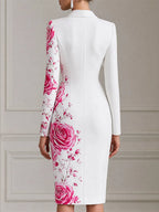 Asymmetric Floral Print Double Breasted Blazer Midi Dress