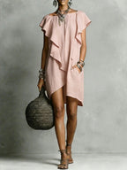 Women's Round-neck Ruffled Cotton-linen Dress