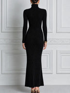 Black Dress Fall Wedding Guest Dress Zip Front Mermaid Maxi Dress