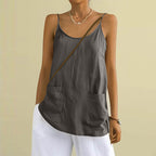 Women's Solid Color Sleeveless Linen Blend Pocket Camisole