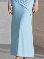Off-Shoulder Sheer Mesh Sleeve Ruched Maxi Dress