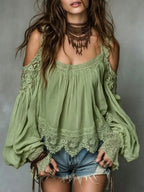 Women's Off-shoulder Lace Trim Top