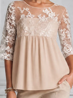 Ivory Lace Chiffon Empire Waist Blouse