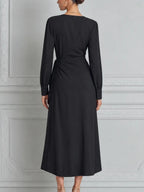 Black Dress Fall Wedding Guest Dress Wrap Ruffle Midi Dress