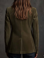 Olive Green Velvet Blazer With Intricate Floral Embroidery
