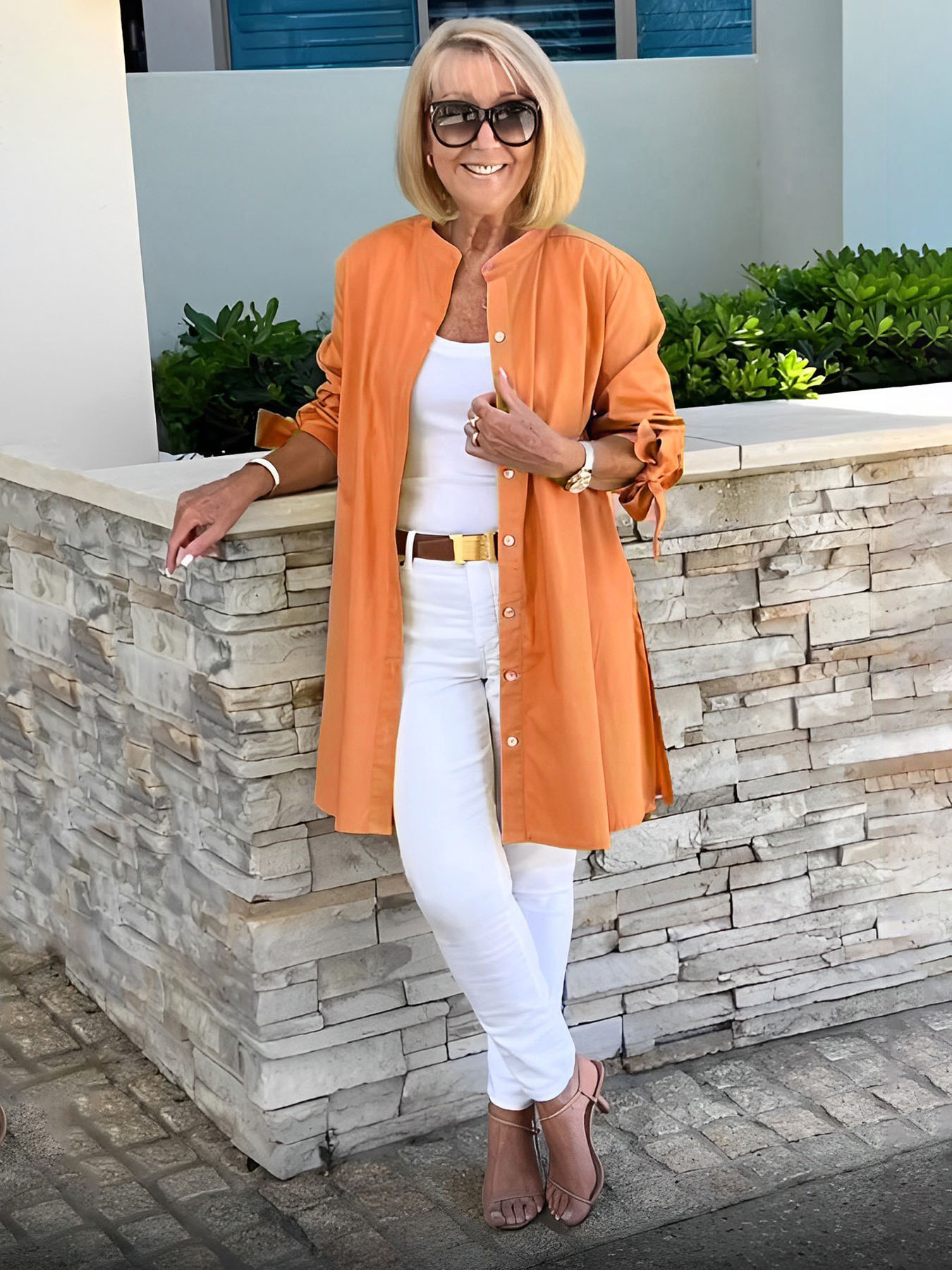 Solid Color Long Cotton Shirt Jackets Women Swing Shap Flattering