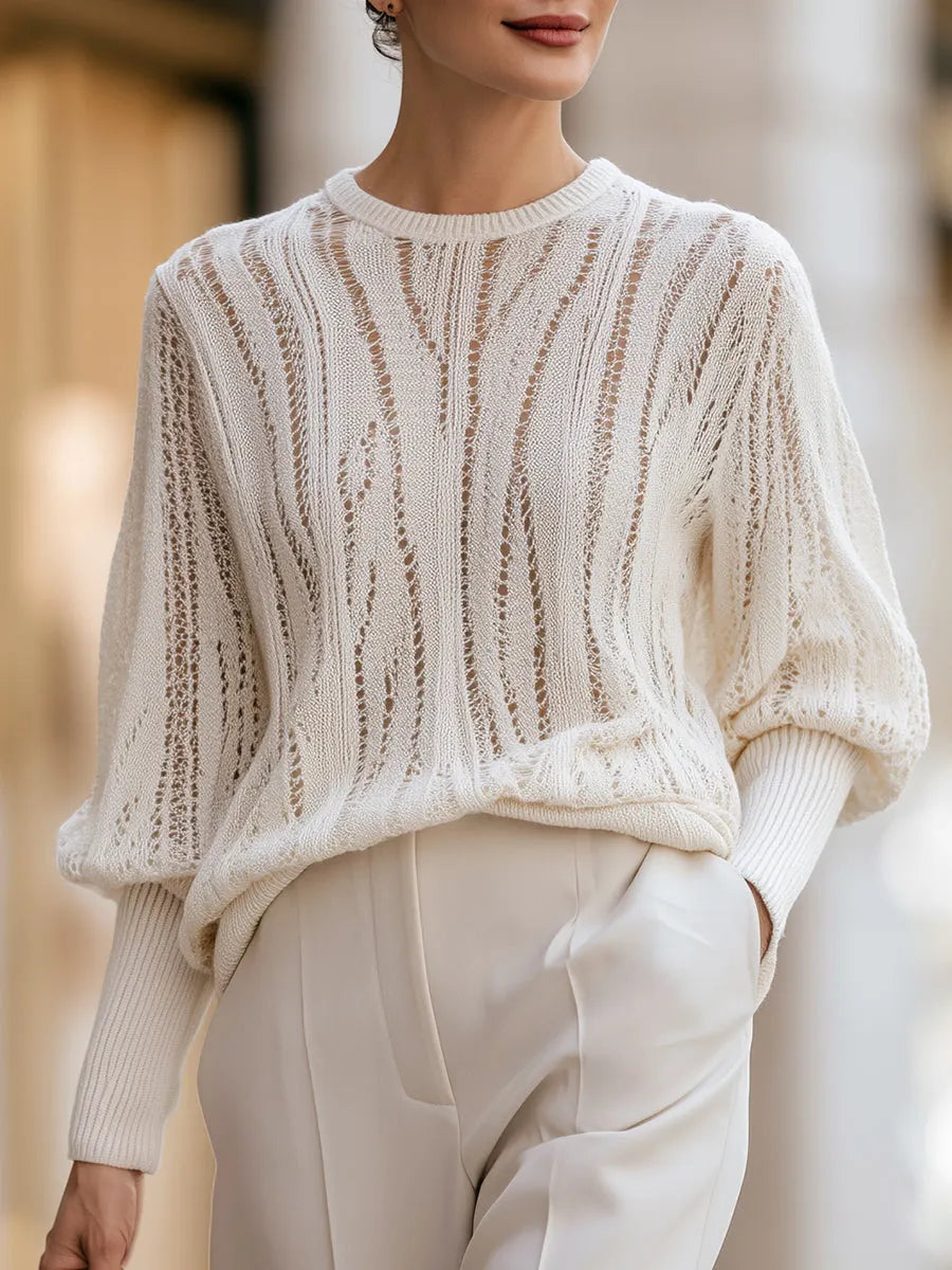 Openwork Ribbed Knit Dolman Sleeve Sweater
