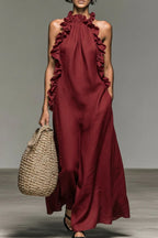 Women's Minimalist Linen-blend Sleeveless Maxi Dress With Ruffle Details