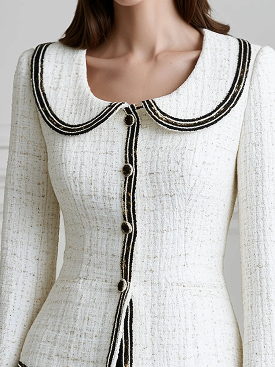 Contrast-Trim Peter Pan Collar Tweed Jacket