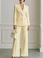Tweed Three-Button Blazer And Wide-Leg Pants Suit Set