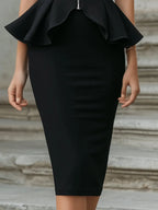 Zip Front Peplum Top & Pencil Skirt Tailored Set