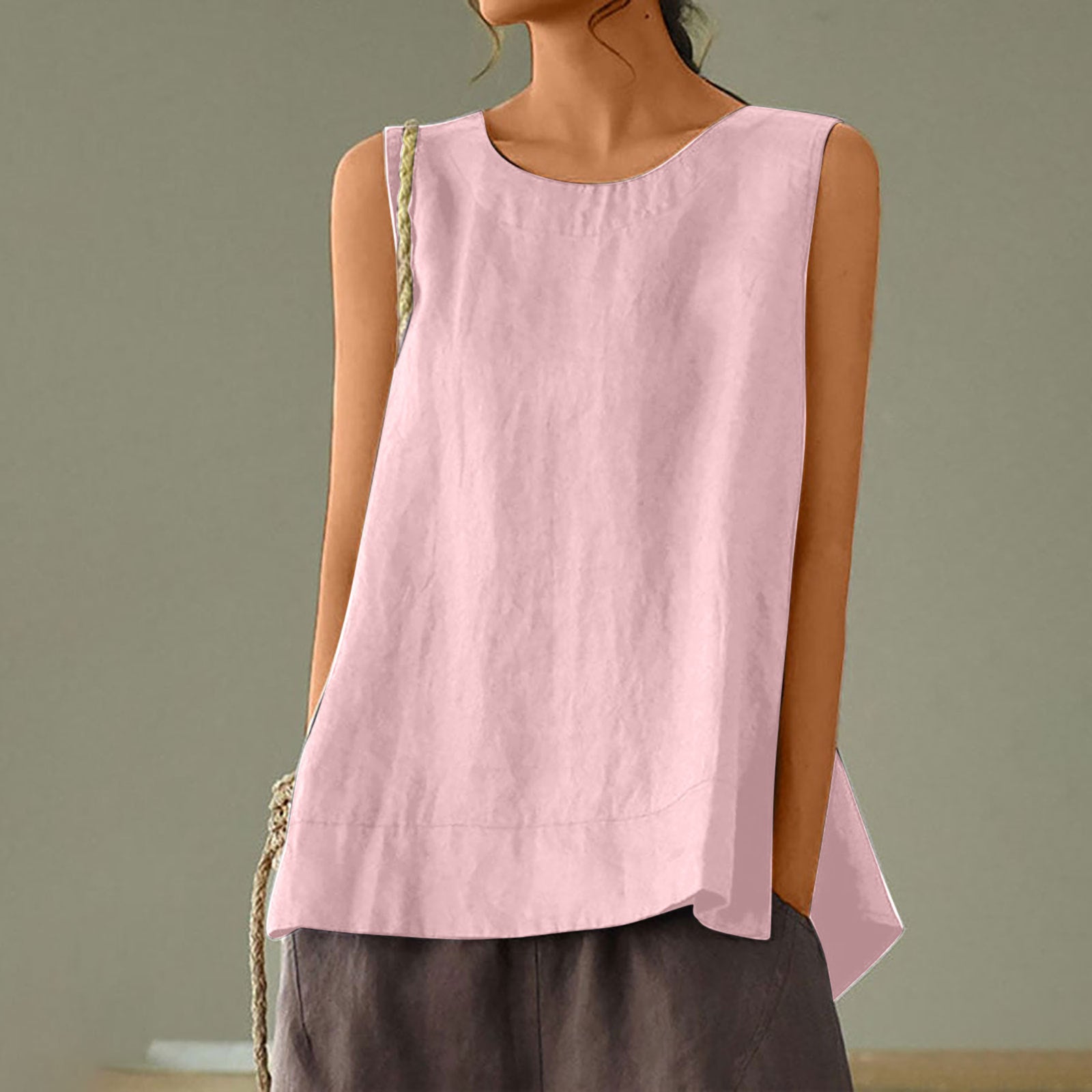 Women's Solid Color Loose Elegant Casual Cotton Linen Tank Top